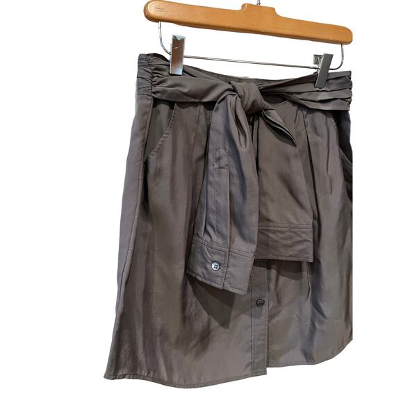 Theory silk button front mini skirt gray 4 - Picture 2 of 5